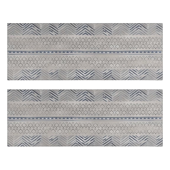 Kitchen Rugs Sets Of 2,Blue Geometric Chevron Dot Pattern Anti Fatigue Kitchen Mat Rugs Non Slip Washable,Decorative Kitchen Floor Mats for Kitchen,Sink,Laundry,17"X47"