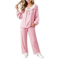 thumbnail image 2 of ITSAME Teen Girls Sleepwear Outfits 2-Piece Cotton Plaid Ruffle Long Sleeve Top and Pants Spring Fall Loungewear Set Pink Size 5T, 2 of 9
