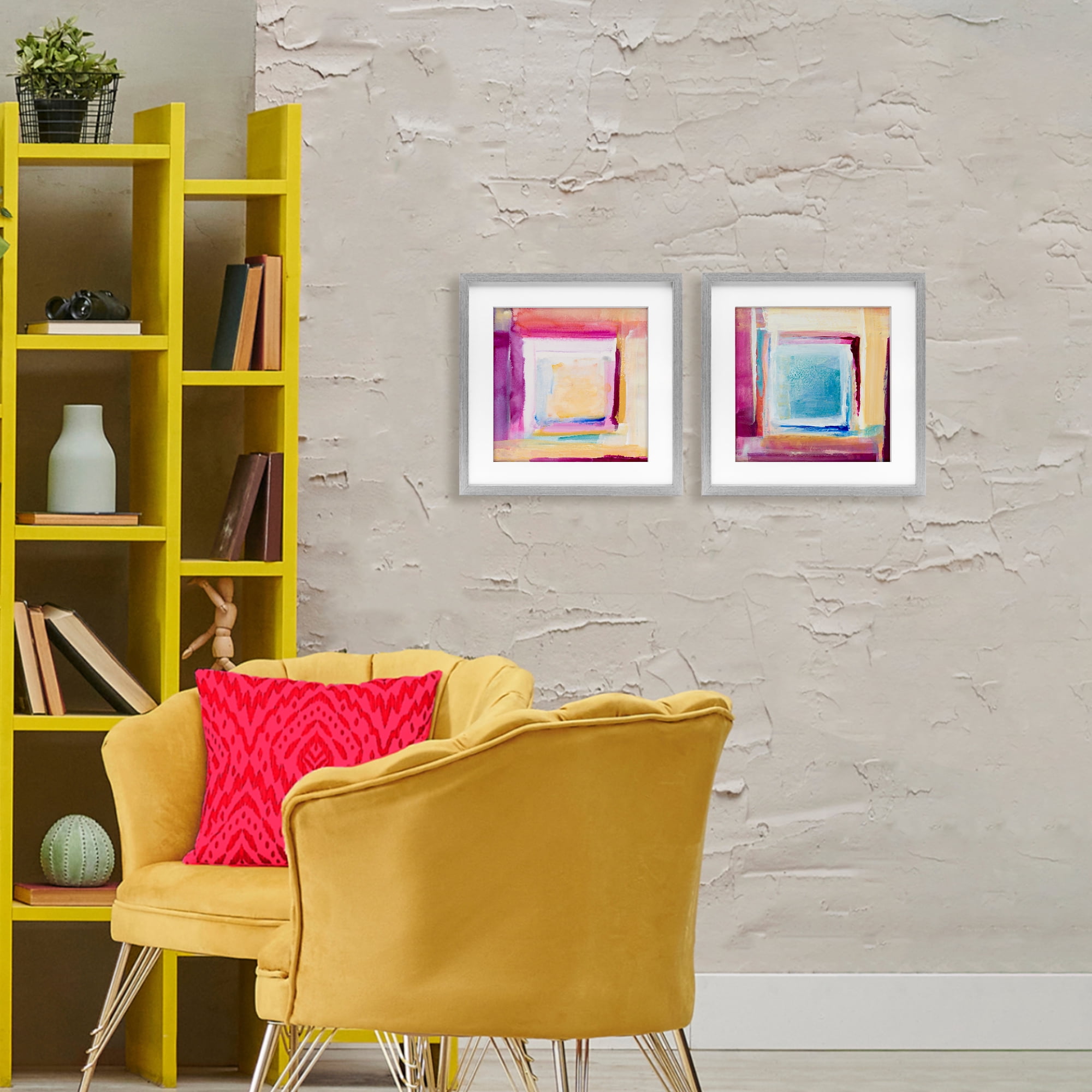 Stupell Industries Pink & Yellow New Day 2 Piece Gray Framed Print Under Glass Set, design by Lanie Loreth