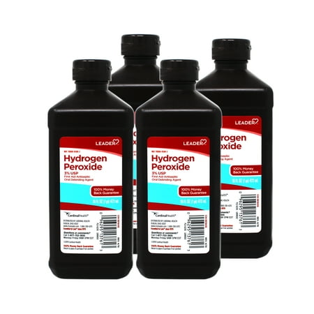 Leader Hydrogen Peroxide 3% Topical Solution, First Aid Antiseptic, 16 FL OZ - 4 Pack
