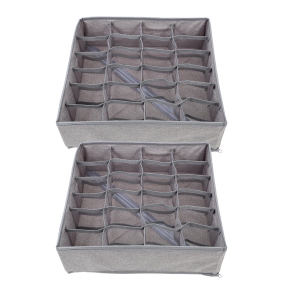 FUTUREORYY 2-Pack 24-Slot Grey Underwear Organizer Box for Drawer and Closet Storage and Home Organization