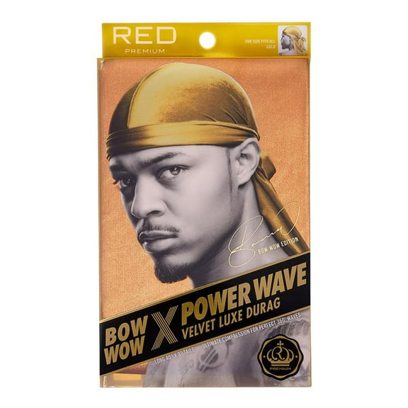 RED by Kiss Bow Wow Power Wave Velvet Luxe Durag – Premium Velvet Durag for Men, Ultimate Compression for 360 Waves, Extra Long 40” Tails, Super Large Cape, One Size (1 Pack, Gold)