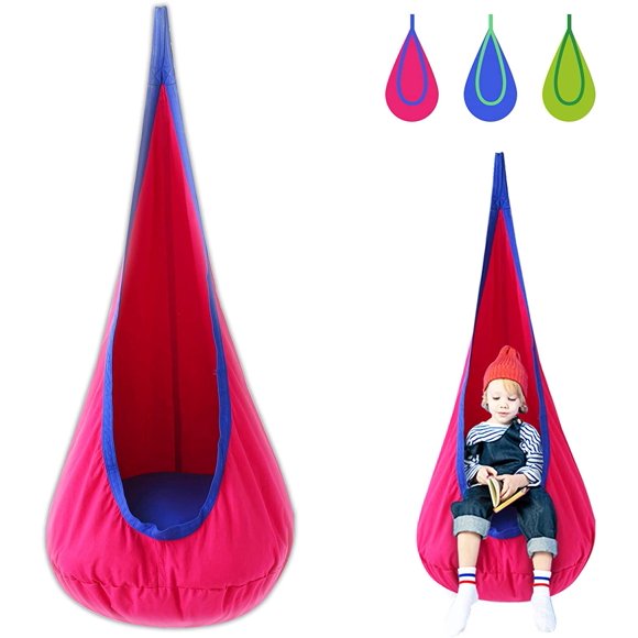 Chaise Balançoire pour Enfant en Forme de Cosse, Hamac en Coton 100 % avec Coussin d'Air Durable, Siège Suspendu, Coin de Tente, Hamac Solide, Nid pour Lecture Intérieure et Extérieure, Repos pour Livres (Bleu)