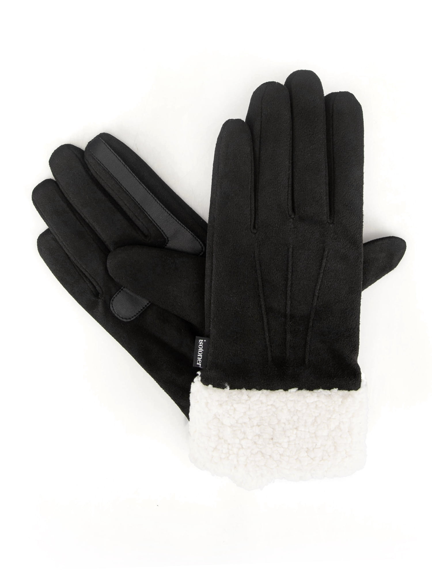 Isotoner Women's Ultraplush Microsuede Gloves with Sherpa Cuff, Black, S/M