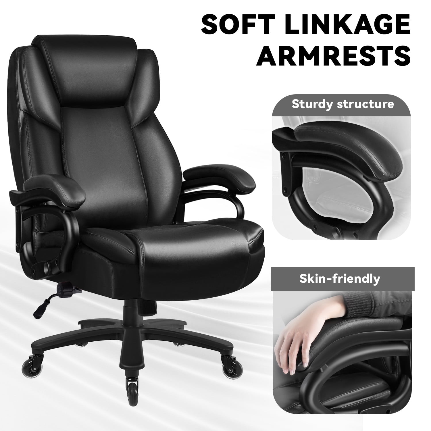 BOSSIN 500lbs Big and Tall Office Chair ,Heavy Duty Computer Desk Chair with Adjustable Lumbar Support