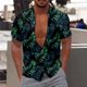 thumbnail image 2 of Camisas Para Hombre Manga Larga Regular Fit Camisa de manga corta creativa suelta informal con estampado digital 3d de flores y hierba de moda de verano (Green, XXS), 2 of 5