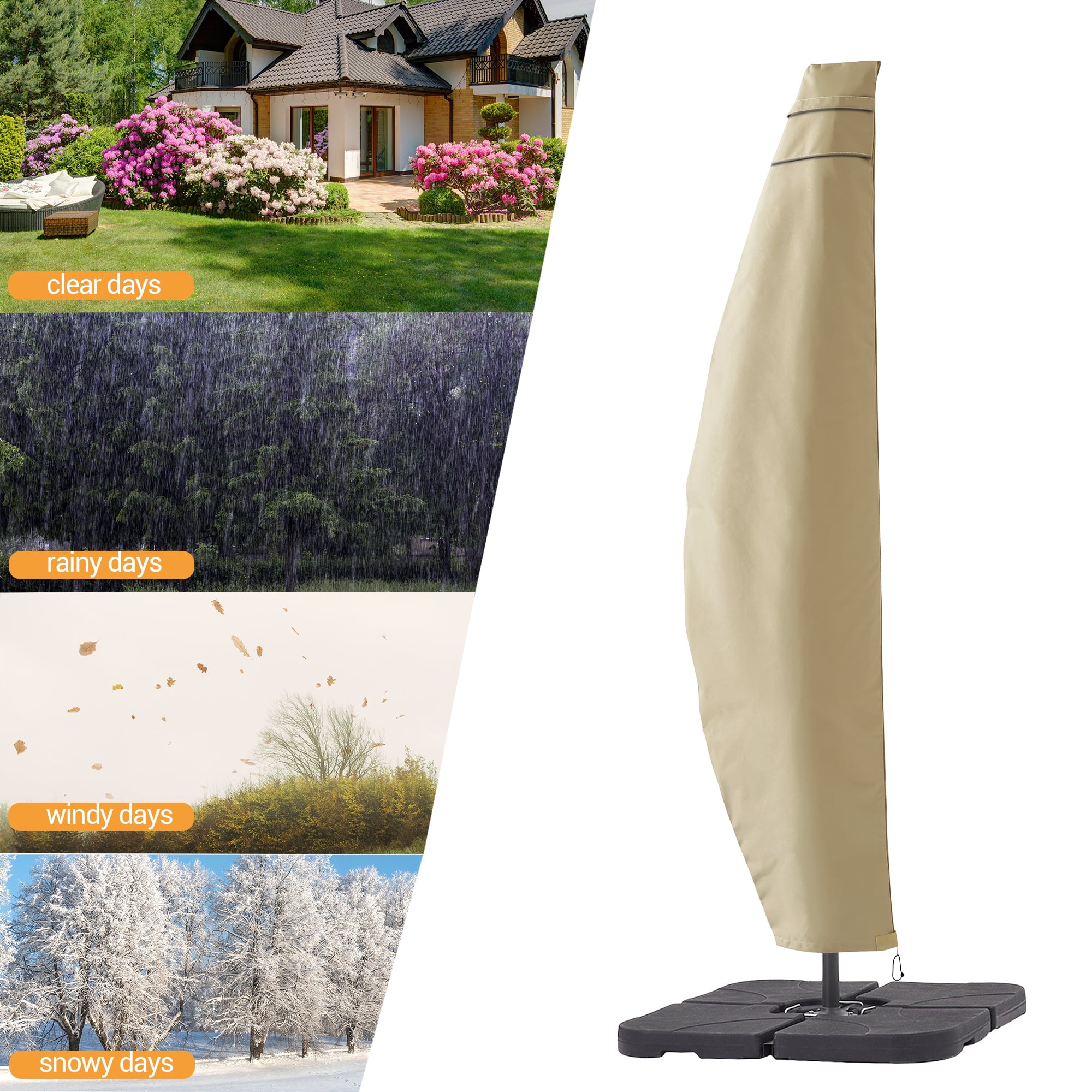 ACEGOSES 9-11 ft Outdoor Patio Umbrella Covers Zippered Waterproof Parasol for Offset Hanging Umbrella Cantilever Umbrella,KhaKi