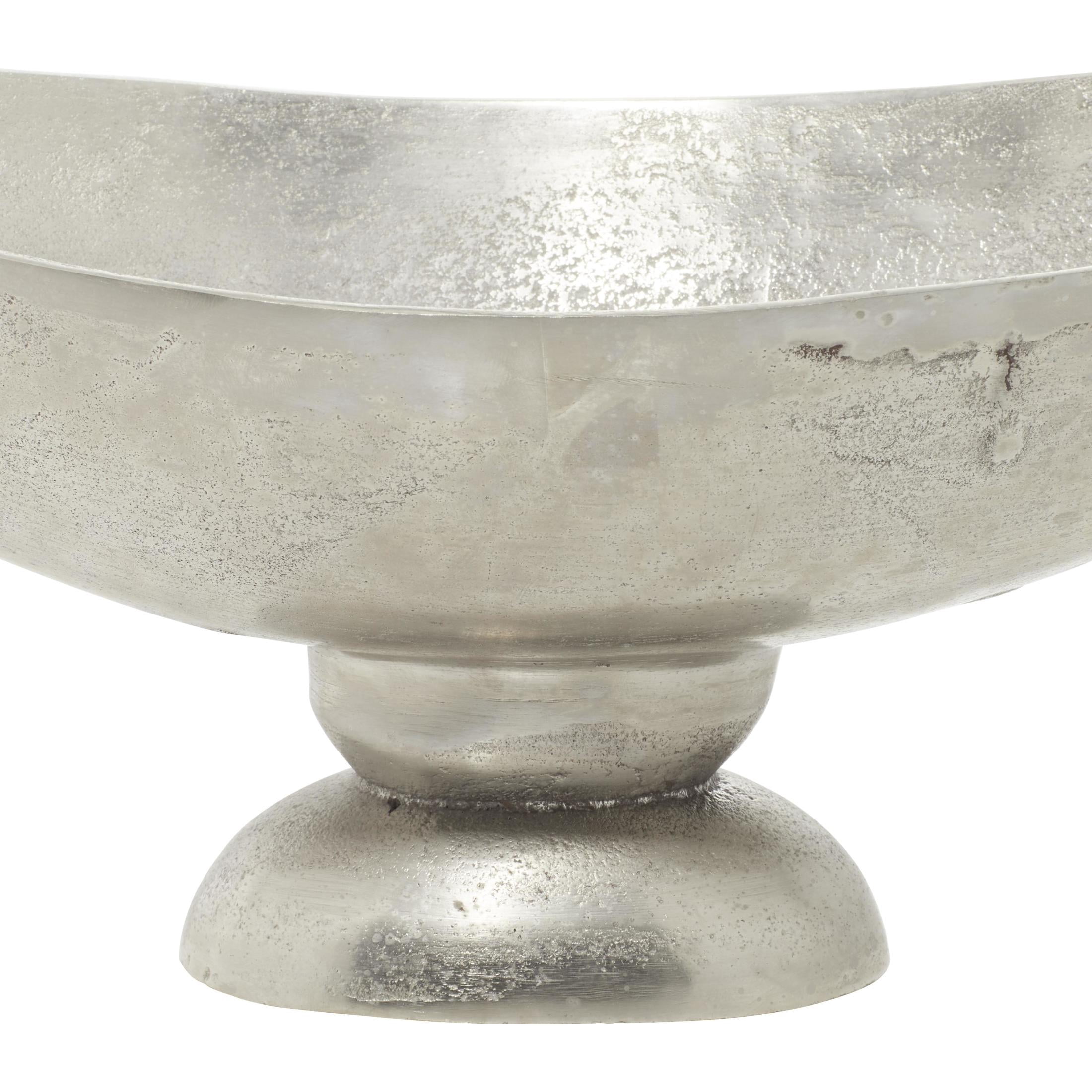 DecMode 8" Oval Silver Aluminum Metal Decorative Bowl with Handles