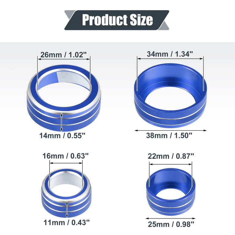 3-Piece Blue Aluminum Dashboard Knob Trim Cover Set For Honda CR-V 2017-2021