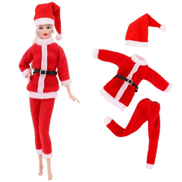 Traje de Navidad para munecas Barbies de 11 8 pulgadas sombrero de Papa Noel Ken Prince falda pantalones Mini arbol de Navidad de resina regalos de ropa para Barbie Walmart en linea