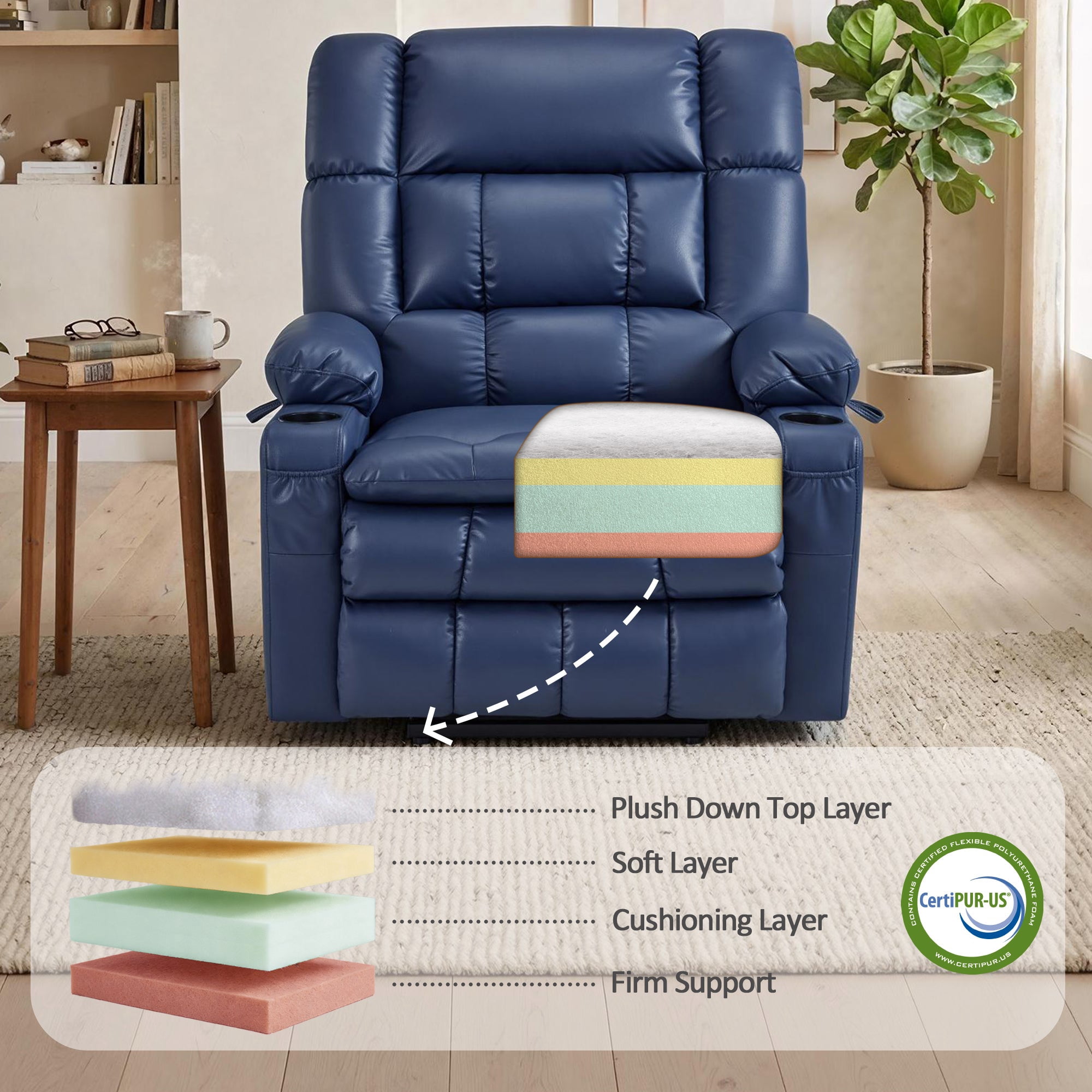 MCombo Oversized Dual Motor Power Lift Recliner Chair for Big Tall Elderly, Infinite Position, Faux Leather, Blue