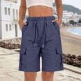 thumbnail image 2 of Outfmvch Bermuda Shorts for Women Women's Knee Length Summer High Waisted Drawstring Wide Leg Bermuda Shorts Summer Jorts for Women Hiking Capris Drawstring & Pockets Baggy Shorts Women Blue XL, 2 of 6