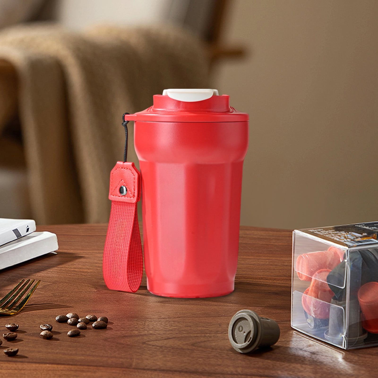 Tasse thermos avec poignee et bec verseur en acier inoxydable