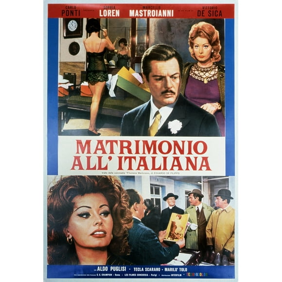 Mariage Style Italien (aka matrimonio all'italiana) marcello mastroianni (mustache) sophia loren (en haut à droite et en bas à gauche) 1964 affiche du film masterprint (11 x 17)