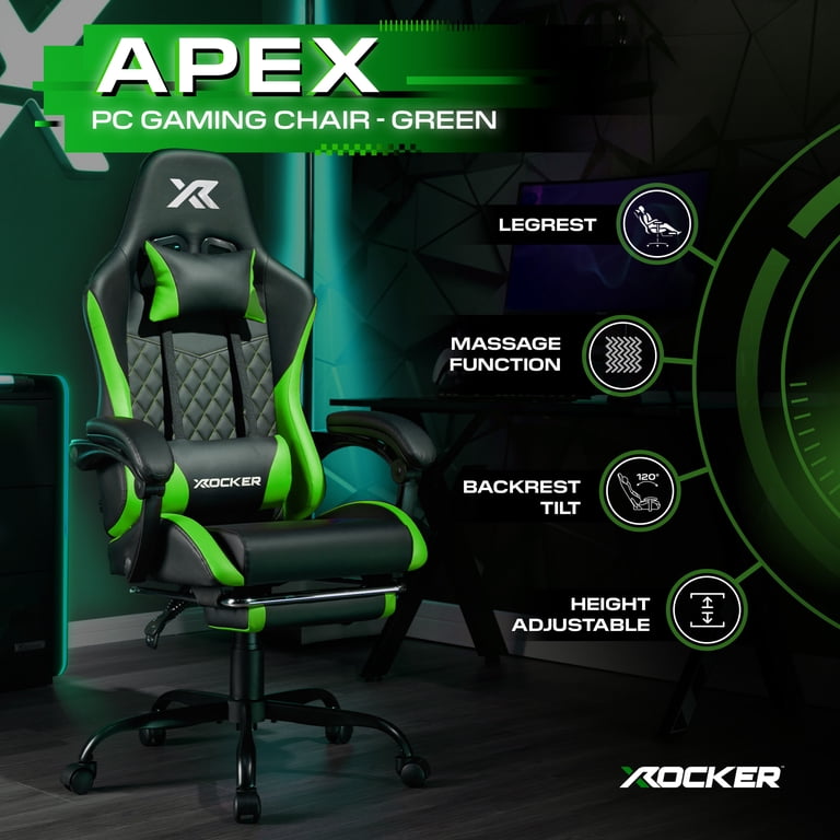 FEX-CHAIR WITH ARM GREEN／ACTUS X Rocker Apex PC Gaming Chair with Massage Function and Footrest