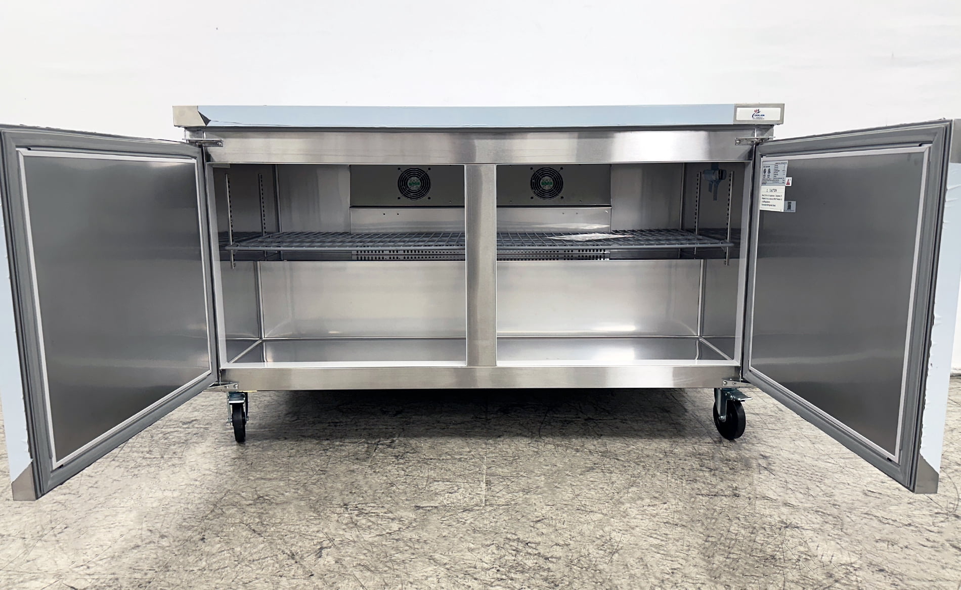 60" Commercial 2-Door Worktop Refrigerator Stainless Steel Undercounter Prep Fridge 17 Cu.Ft. NSF ETL