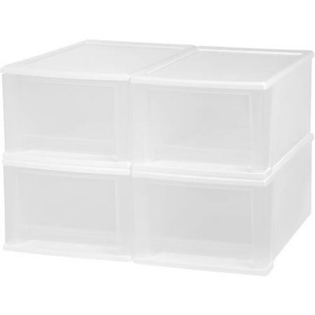 Photo 1 of IRIS USA, Inc. 17 Quart Stacking Drawer, 4 Pack, White (129899)
