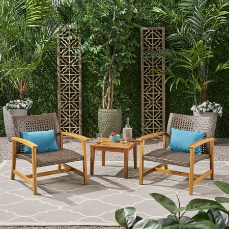 Wicker Club Chair Outdoor Christopher Knight Home Hampton Outdoor 3 Piece Wood and Wicker Club Chairs and Side Table Set by ()