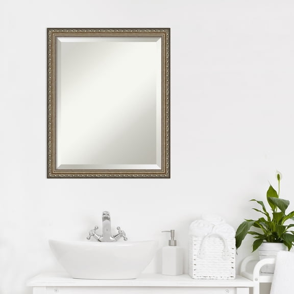 Amanti Art Beveled Wood Bathroom Wall Mirror - Parisian Silver Frame Outer Size: 18 x 22 in