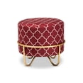 thumbnail image 2 of Candice Glam and Luxe Red Quatrefoil Velvet Fabric Upholstered Gold Finished Metal Ottoman, 2 of 5