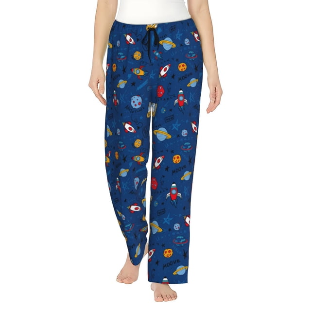 Fotbe Space Pantalones de Pijama para Mujer, Pantalones de Dormir, Pantalones Pj con Cordón y Bolsillos-Large