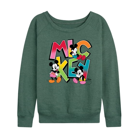 Disney - Mickey Type Women's Lightweight French Terry Wide Neck Long Sleeve Graphic Shirt