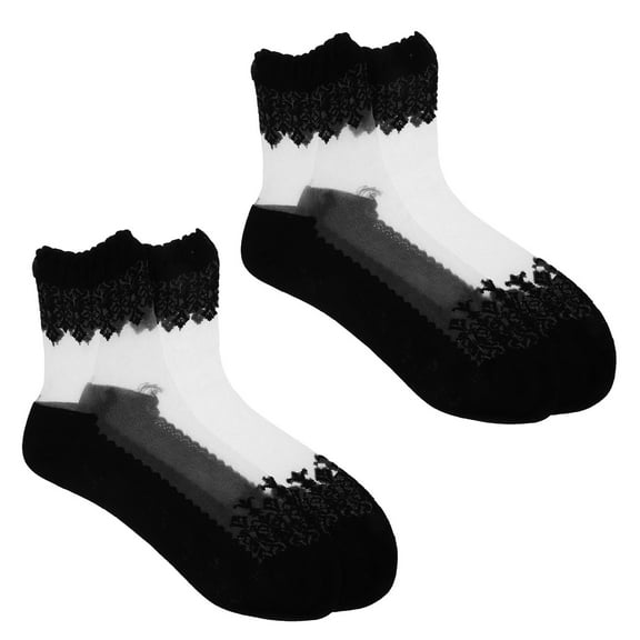 UPKOCH 2 Pairs Summer Dress Socks Lace Ankle Socks Black Breathable Nylon For Women Parties Dates