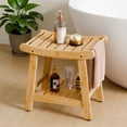 thumbnail image 2 of Shower Stool with Handles, Waterproof Shower Chair for Inside Shower, Small Shower Stool with Storage Shelf, Bathroom Stools 2-Tier Spa Seat for Adults Elderly, Wood Color, 2 of 7