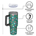 thumbnail image 4 of 40oz Pioneer Flower Floral Print Pattern Insulated Tumbler with Handle, BPA-Free Leak Proof Lid and Straws, Double Wall Vacuum, Hot 12h/Cold 34h, 4 of 6