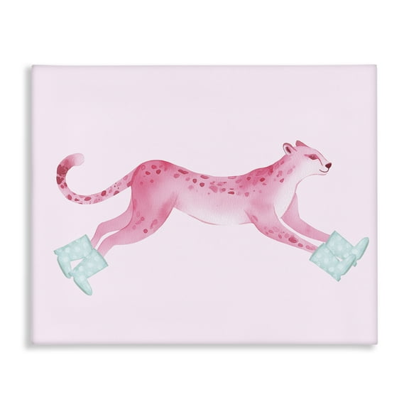 Stupell Industries Running Leopard in Boots Animals Painting Wrapped Canvas Art Print Wall Art, 20 x 16