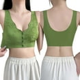 thumbnail image 5 of Arlun Embossed Jacquard Front Closure Bras Comfortable No Underwire Front Snap Bralettes for Seniors Plus Size Solid Color Full Coverage Supportive Bras for Older Green M, 5 of 8