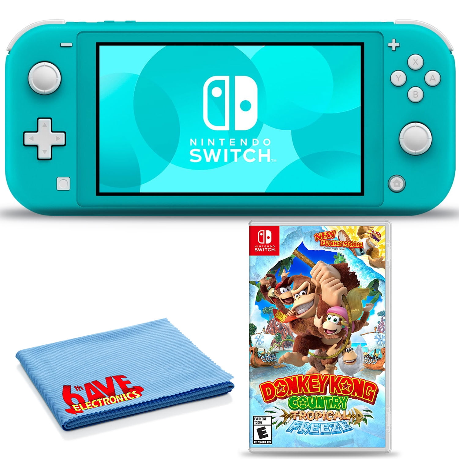 Nintendo Switch Lite (Turquoise) Bundle with 6Ave Cleaning Cloth + Donkey  Kong Country: Tropical Freeze