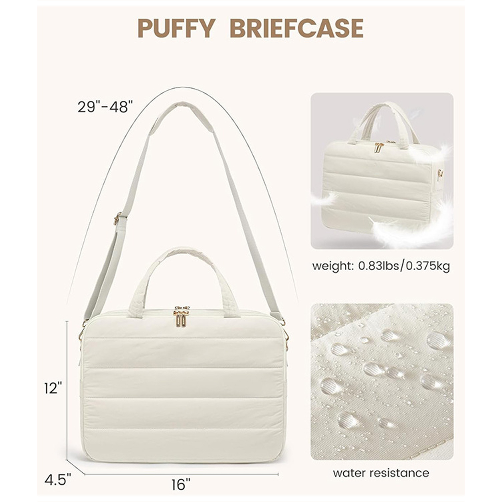 Laptop Bag for Women, Puffer Tote Bag for Work 15.6 Inch Large Computer Briefcase for Teacher Nurse, Quilted Lightweight Casual Shoulder Bag For Travel, Daily