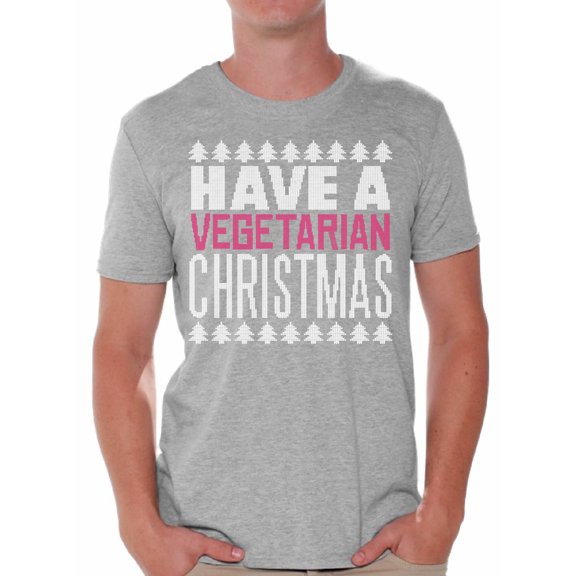 Vegetarian Christmas Men's Shirt Holiday Season Tee for Him Merry Xmas 2020 Funny Vegan T-Shirt for Men