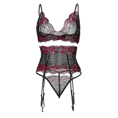 

YDKZYMD Women Sexy Lingerie Bodysuit Set Lace 3 Pieces Teddy Bra And Panty Babydoll Sheer Plus Size Underwear Chemise With Garter Belt Sets