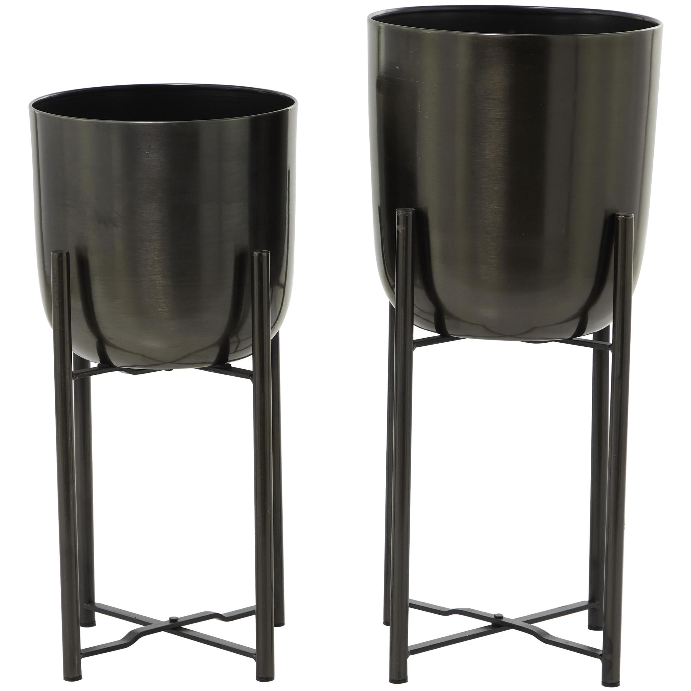 CosmoLiving by Cosmopolitan 19", 22"H Deep Recessed Dome Black Metal Planter with Removable Stand (2 Count)