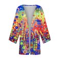 thumbnail image 4 of Hvyesh Cardigan for Women Floral Print Kimono Cardigan Soft Draped Ruffles 3/4 Sleeve Cardigan Loose Casual Open Front Cover Ups, 4 of 5