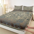 thumbnail image 3 of jejeloiu Brown Deeoblue Full Size Sheets,Retro Victorian Print Bed Sheets,Rustic Baroque Damask Sheet Sets For Girls Teens,Luxury Bedroom Decor,4pcs, 3 of 7