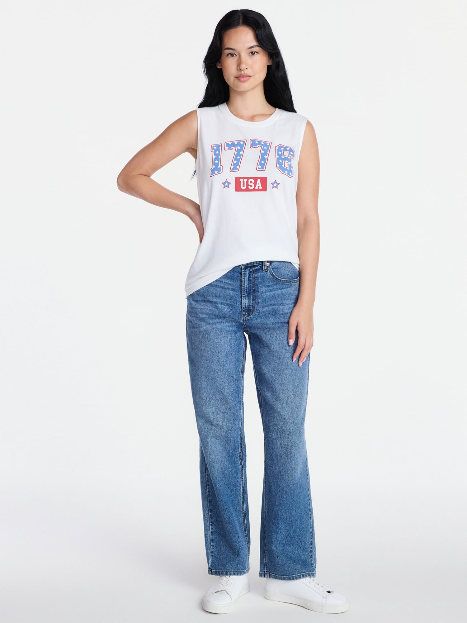 Americana Women's Seventy Six Stars Graphic Muscle Tank Top from Way to Celebrate, Sizes S-XXXL