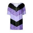 thumbnail image 4 of Alllist Womens Tops Clearance Under $10 Purple Elbow-Length Graphic Notch Neck Button T-Shirts Women's Blouse, 4 of 5