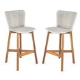 thumbnail image 3 of Olurrisa Outdoor Bar Stool, Teak Finished Wood with Light Grey Wicker, Set of 2, 3 of 8