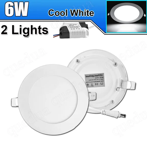 2X 6W Cool White Led Panel Light Recessed Round Ceiling Lamp Kitchen Fixtures