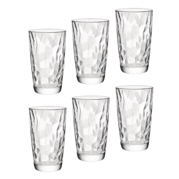 Bormioli Rocco Diamond Cooler Glasses, Clear, 16 oz, Set of 6