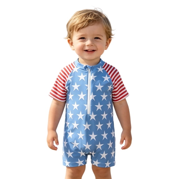 Independence Day Girls Flag Star Stripe Zip-Up One Piece Rash Guard Swimsuit Toddler Bathing Suit Size:2-3 Years