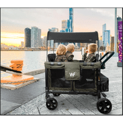 WonderFold W4 4 Seater Quad Stroller Wagon, Stylish All Terrain Ride with Raised Seats & Adjustable Canopy, Olive Green