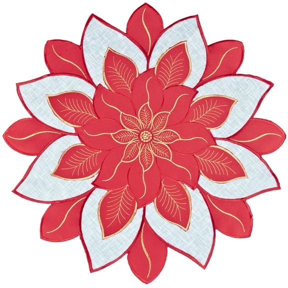 Red and Gold Star Poinsettia Doily/ Table Topper (23" RD)