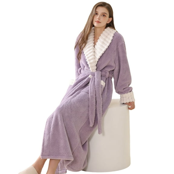 Women's Autumn and Winter Long Coral Fleece Bathrobe, Thickened and Warm Homewear