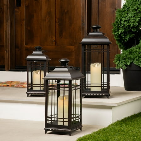 Northlight Distressed Mission Style Metal Candle Lanterns - 19.5" - Black - Set of 3
