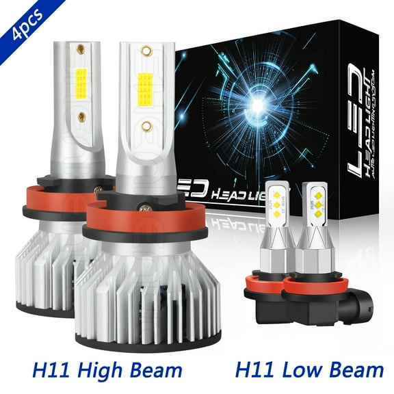 Obndvu 4pcs H11 High Low Beam for Chevrolet Malibu 2008-2012 LED Headlight Bulb 6000K White