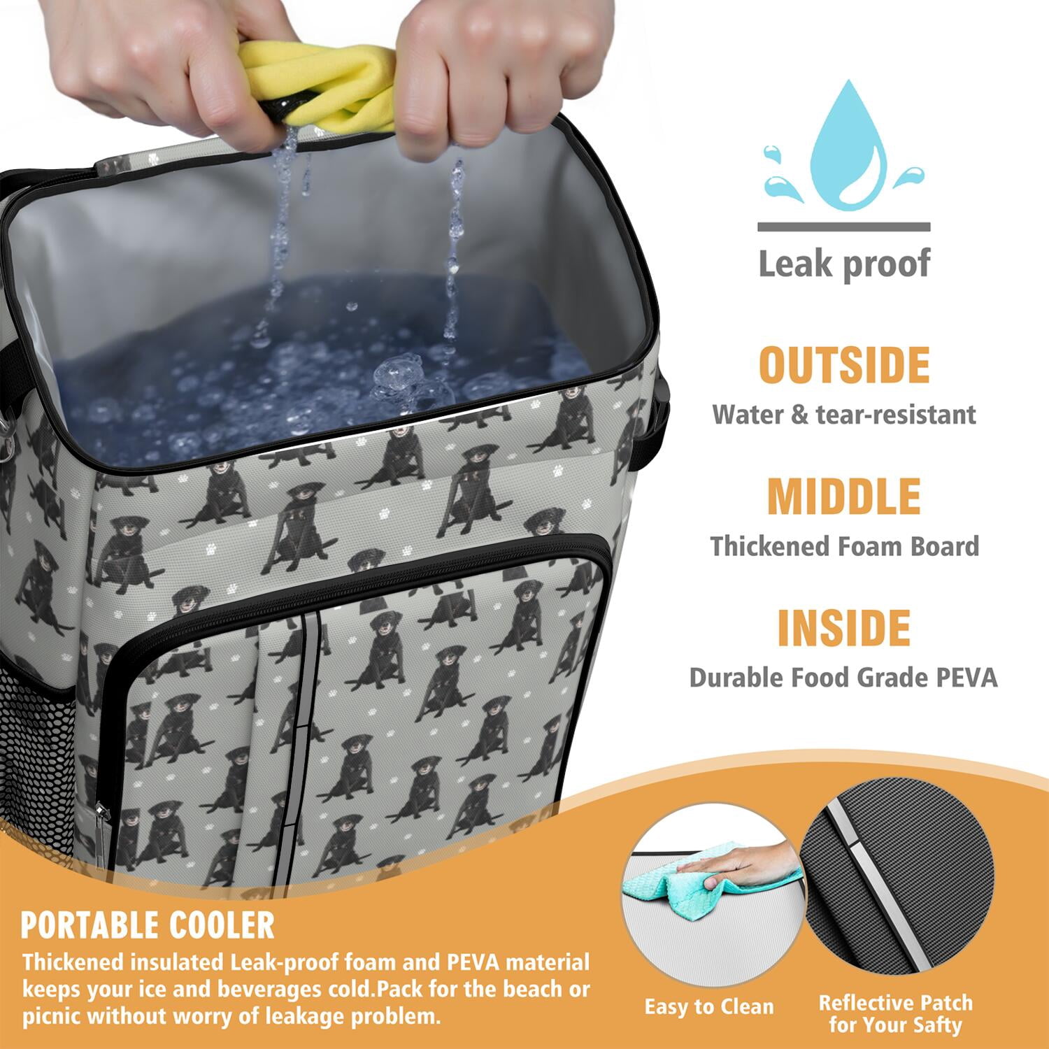 Travel Cooler Bag - Black Labrador Camping Beer Cooler Backpack with Bottle Opener- Waterproof Insulated Picnic Backpacks - Cooler Bag for Beach